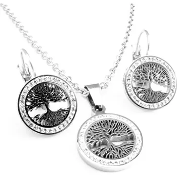 Souprava šperků Steel Jewelry Set náhrdelník a náušnice strom života s krystalky z chirurgické oceli SET080354 dárkové balení zdarma