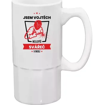 Sklenice Půllitr bílý vysoký Nejlepší v okolí - svářeč