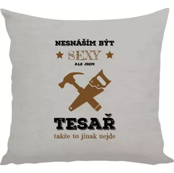 Polštář Polštář lněný 40x40 cm Nesnáším být sexy, ale jsem tesař