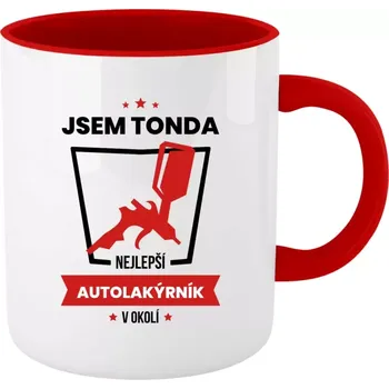 Hrnek pro autolakýrníky - Nejlepší v okolí - autolakýrník - červený vnitřek a ucho 330 ml