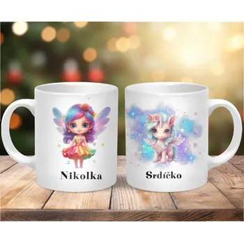 Hrnek 330ml, HOLČIČKA S JEDNOROŽCEM SE JMÉNEM vzor 2, (věnování), cena za 1 ks