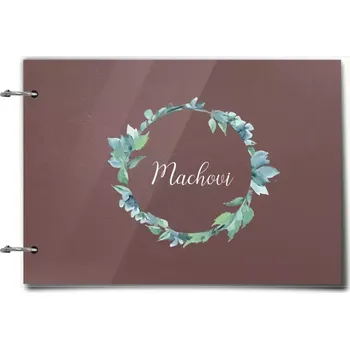 Fotokniha Plexi album se sponami Modrozelené lístečky s příjmením