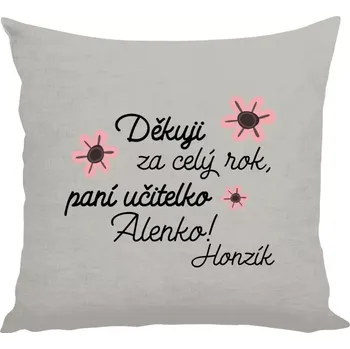 Polštář Polštář lněný 40x40 cm Děkuji za celý rok, paní učitelko
