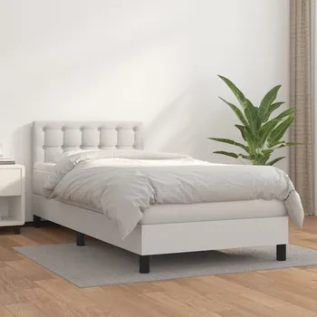 Postel vidaXL Box spring postel s matrací 100x200 cm umělá kůže [3141109] Barva: Bílá