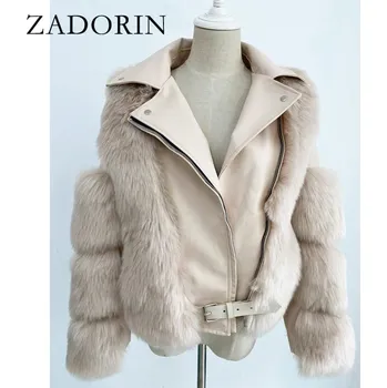 Dámská parka 2v1 zimní bunda kožený křivák + kožich Barva: Khaki, Velikost: M