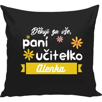 Polštář Polštář černý 40x40 cm Děkuji za vše paní učitelko