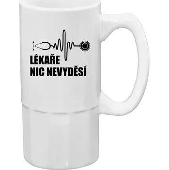 Sklenice Půllitr bílý vysoký Lékaře nic nevyděsí