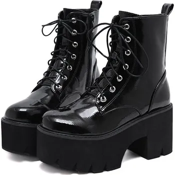 Dámské kozačky Lakované kotníkové boty GoodDayGirl Fashion Barva: Černá, Velikost: 37