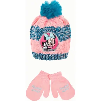 Rukavice Minnie Mouse modro-růžová zimní sada čepice a rukavic Velikost: 50