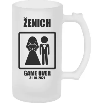 Sklenice Půllitr skleněný matný Game over - ženich s datem