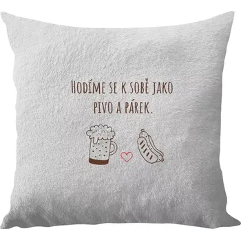 Polštář Polštář bílý 40x40 cm - dlouhý chlup Hodíme se k sobě jako pivo a párek