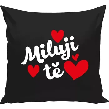 Polštář Polštář černý 40x40 cm Miluji tě - srdíčka