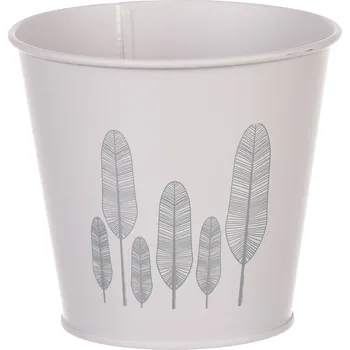 Stojan na květiny Autronic Obal kovový s peříčky, barva bílá KK097 GREY