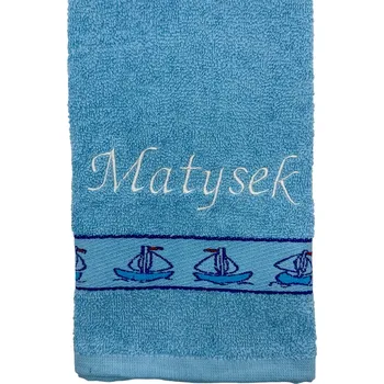 Modrý dětský ručník s vlastním textem - Lodě 30 x 50 cm