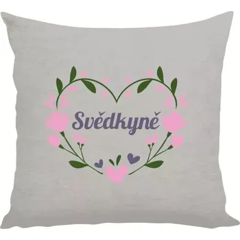 Polštář Polštář lněný 40x40 cm Svědkyně - srdce s lístečky