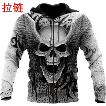 Pánská mikina Mikina 3D potisk lebka s andělskými křídly Velikost: L, Barva (Varianta): mikina na zip s kapucí