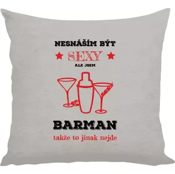 Polštář Polštář lněný 40x40 cm Nesnáším být sexy, ale jsem barman