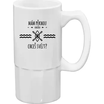 Sklenice Půllitr bílý vysoký Mám pěknou lodičku, chceš svézt?