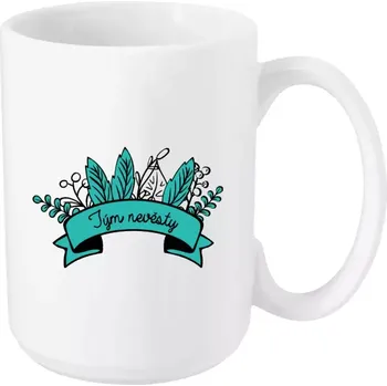 Hrnek 450 ml - bílý Tým nevěsty - zelené lupeny