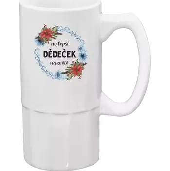 Sklenice Půllitr bílý vysoký Nejlepší dědeček na světě, věneček