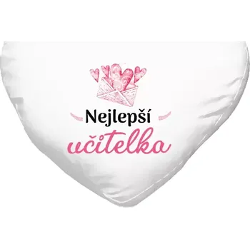 Polštář Polštář srdce 40x35 cm Nejlepší učitelka - obálka se srdíčkem