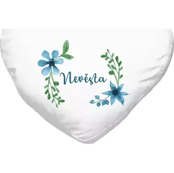 Polštář Polštář srdce 40x35 cm Nevěsta - modré květiny