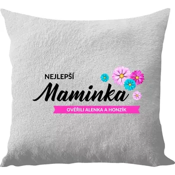 Polštář Polštář bílý 40x40 cm - dlouhý chlup Nejlepší maminka se jmény dětí
