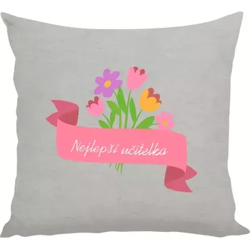 Polštář Polštář lněný 40x40 cm Nejlepší učitelka - růžová stuha