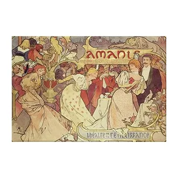 Dekorativní magnet Plumeria Plu - Magnetka Alphons Mucha, Amants - 8 x 5,5 cm