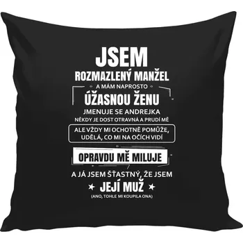 Polštář Polštář černý 40x40 cm Rozmazlený manžel