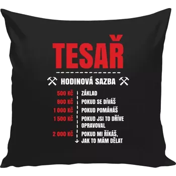 Polštář Polštář černý 40x40 cm Hodinová sazba - tesař