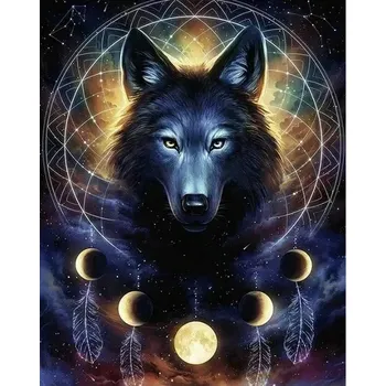 Diamantové malování Amparo Miranda® Diamantový obrázek Lapač snů Vlk