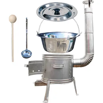 Kempingové nádobí Nerezový kotlík 8 L (0,8 mm) + nerezová kotlina 31 cm TOPLUX + naběračka a vařečka