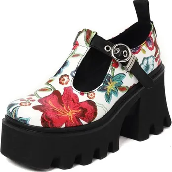 Dámské polobotky Polobotky s páskem a potiskem květů GoodDayGirl Barva: Bílá, Velikost: 42