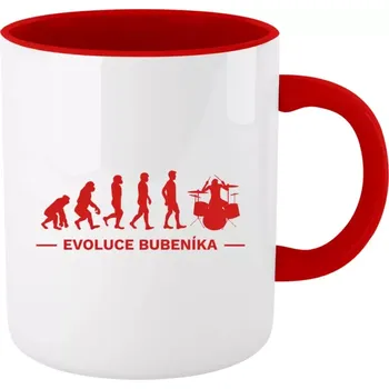 Hrnek pro bubeníky - Evoluce - bubeník - červený vnitřek a ucho 330 ml