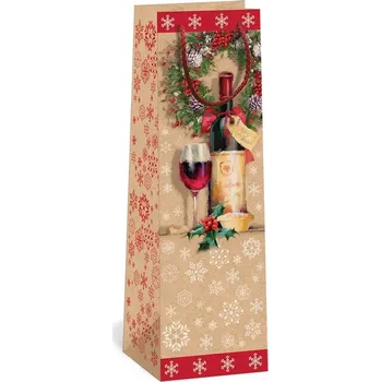 Dárková taška ARGUS Papírová dárková VÁNOČNÍ taška "NATUR" (přírodní) T3, Červené Víno
