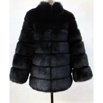 Dámská bunda Masivní kožich se stojáčkem chlupatá zimní bunda Barva: Černá, Velikost: S
