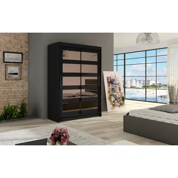 Šatní skříň Šatní skříň KENDI IV, černý mat/zrcadlo +možnost VÝNOSU + vyzvednutí ZDARMA