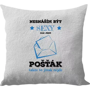 Polštář Polštář bílý 40x40 cm - dlouhý chlup Nesnáším být sexy, ale jsem pošťák