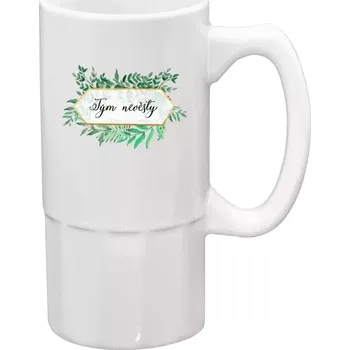 Sklenice Půllitr bílý vysoký Tým nevěsty - zelené listy