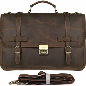 Pánská aktovka Voděodolná kožená aktovka taška s pásky a přezkou Barva (Varianta): tmavě hnědá