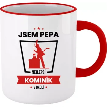 Hrnek pro kominíky - Nejlepší v okolí - kominík - červený lem a ucho 330 ml