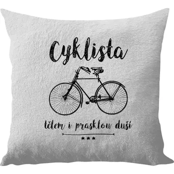 Polštář Polštář bílý 40x40 cm - dlouhý chlup Cyklista tělem i prasklou duší