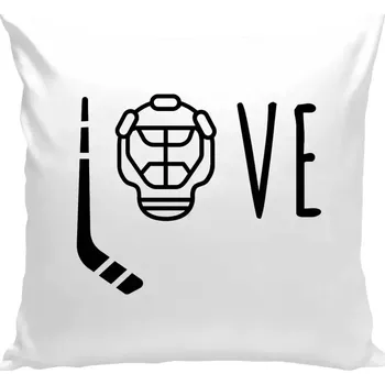 Polštář Polštář bílý 40x40 cm LOVE s hokejkou a helmou