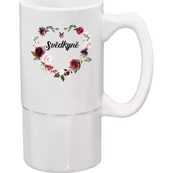 Sklenice Půllitr bílý vysoký Svědkyně - květinové srdce