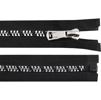 Zip Kostěný zip se stříbrno-černými zoubky No 8 délka 60 cm