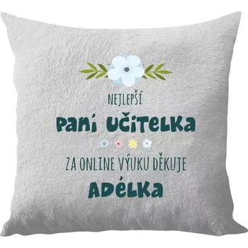 Polštář Polštář bílý 40x40 cm - dlouhý chlup Nejlepší učitelka - online výuka - Jméno