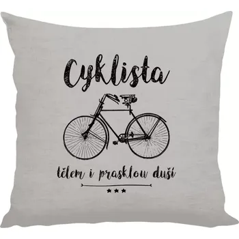 Polštář Polštář lněný 40x40 cm Cyklista tělem i prasklou duší