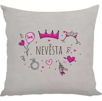 Polštář Polštář lněný 40x40 cm Nevěsta - růžové ikonky