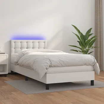 Postel vidaXL Box spring postel s matrací a LED 90x200 cm umělá kůže [3134205] Barva: Bílá